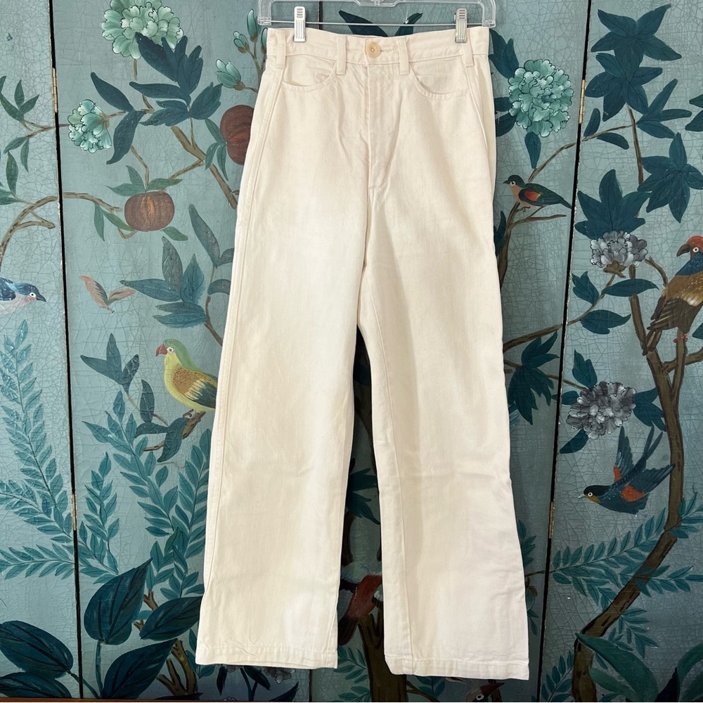 Gravel & Gold Cotton High Rise Wide Leg Placer Pants in Natural, Sz 0